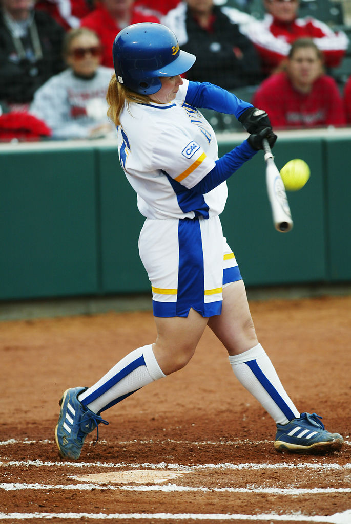 Amanda Hallaway swings and hits a three-run home run